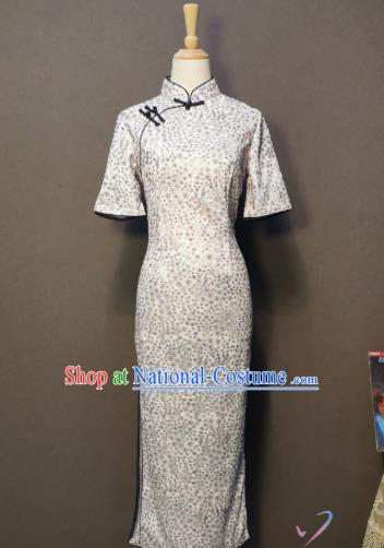 Traditional Printing White Qipao Dress Republic of China Classical Dance Clothing Shanghai Lace Cheongsam