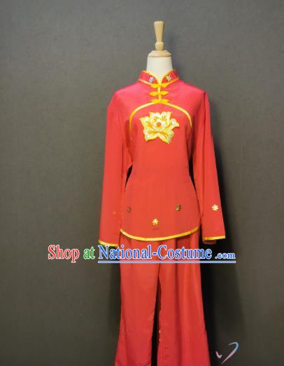 China Folk Dance Red Outfits New Year Fan Dance Costume Square Dance Blouse and Pants Clothing