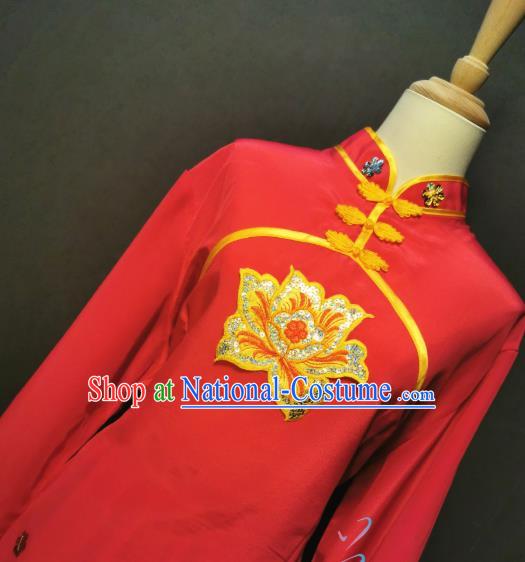 China Folk Dance Red Outfits New Year Fan Dance Costume Square Dance Blouse and Pants Clothing