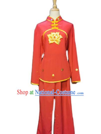 China Folk Dance Red Outfits New Year Fan Dance Costume Square Dance Blouse and Pants Clothing