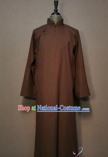 Republic of China Teacher Robe Spring Festival Gala Men Clothing Stage Show Costume Crosstalk Brown Long Gown