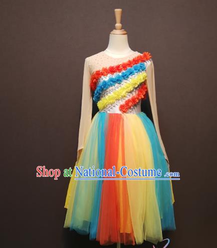 Women Rainbow Dance Clothing China Spring Festival Gala Opening Dance Costumes Chorus Short Dress