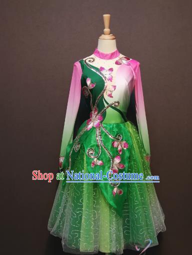 Women Modern Dance Clothing China Spring Festival Gala Opening Dance Costumes Square Dance Green Short Dress