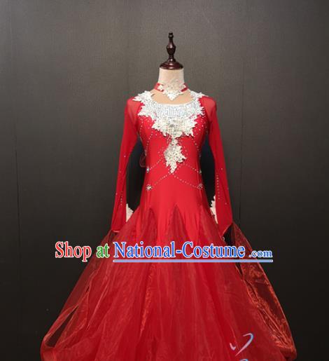 Ballroom Waltz Dance Red Dress Annual Meeting Compere Full Dress Evening Wear Modern Dance Costumes