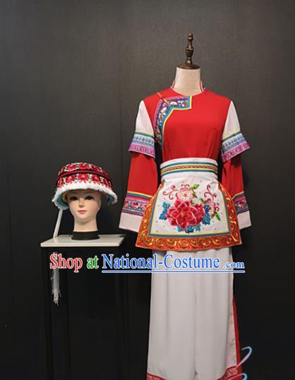 Custom China Bai Ethnic Women Clothing Traditional Minority Folk Dance Costumes Yunnan Dali Nationality Blouse with Pants and Hat