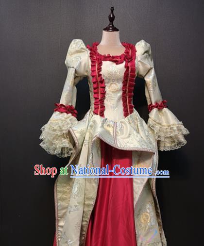 Europe Traditional Court Beige Dress Western Stage Performance Costumes England Female Clothing