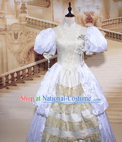 Europe Princess White Dress Traditional Western Court Costumes England Stage Performance Clothing