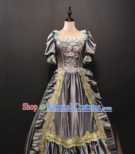 England Drama Performance Clothing Europe Queen Grey Dress Traditional Western Halloween Cosplay Costumes