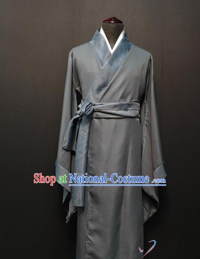 China Ancient Knight Grey Clothing Drama Han Dynasty Swordsman Costume for Civilian Male