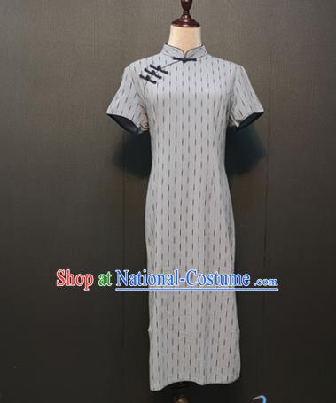 Republic of China Young Lady Qipao Dress Drama Performance Clothing Women Grey Cheongsam