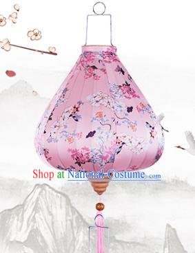 Handmade Chinese Printing Flowers Pink Palace Lanterns Traditional New Year Lantern Classical Festival Cloth Lamp