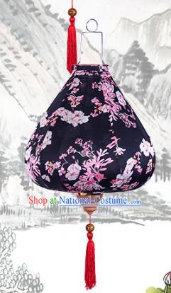 Handmade Chinese Printing Flowers Black Palace Lanterns Traditional New Year Lantern Classical Festival Cloth Lamp