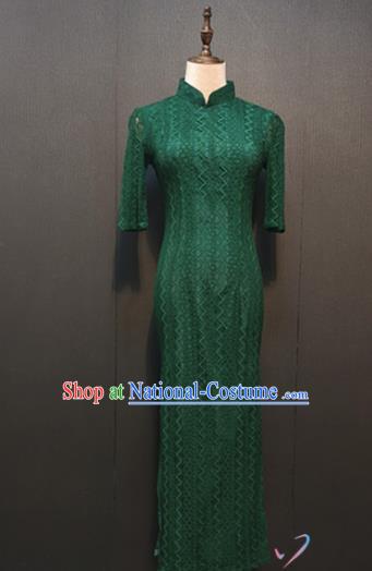 Republic of China Green Qipao Dress Women Classical Cheongsam Drama Performance Clothing