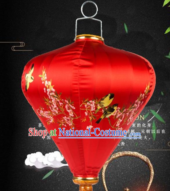 Handmade Chinese Printing Plum Birds Palace Lanterns Traditional New Year Lantern Classical Festival Red Satin Lamp