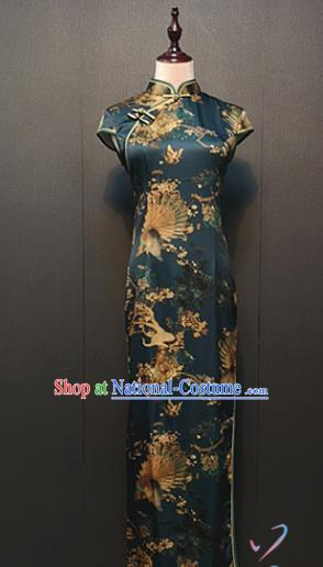 Custom Shanghai Rich Women Dark Green Silk Cheongsam Drama Performance Clothing Republic of China Young Mistress Qipao Dress