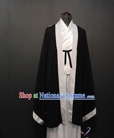 China Ancient Childe Clothing Drama Tang Dynasty Scholar Costume Black Cloak and Robe for Men