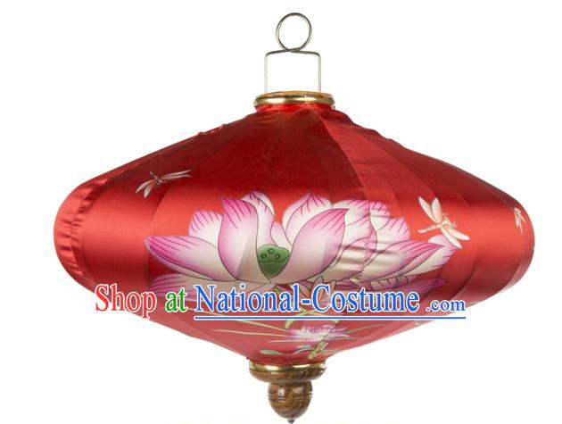 Handmade Chinese Printing Lotus Red Palace Lanterns Traditional New Year Lantern Classical Festival Silk Lamp