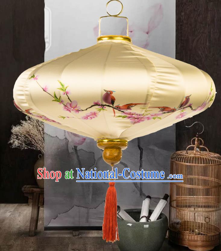 Handmade Chinese Printing Peach Blossom Beige Palace Lanterns Traditional New Year Lantern Classical Festival Silk Lamp