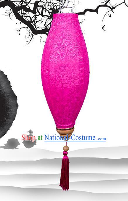 Handmade Chinese Jacquard Rosy Satin Palace Lanterns Traditional New Year Lantern Classical Festival Oval Lamp