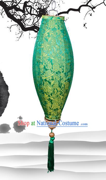 Handmade Chinese Jacquard Green Satin Palace Lanterns Traditional New Year Lantern Classical Festival Oval Lamp