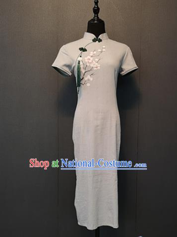 Custom Republic of China Shanghai Cheongsam China Traditional Women Clothing Classical Flax Qipao Dress