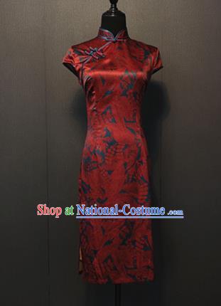 Shanghai Classical Red Silk Short Qipao Dress Custom Republic of China Cheongsam China Traditional Women Clothing