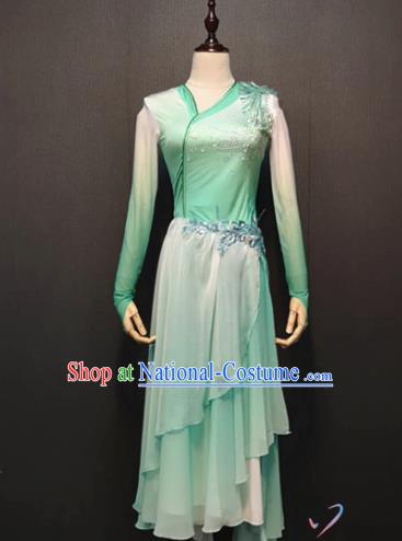 Chinese Umbrella Dance Clothing Traditional Classical Dance Green Dress Fan Dance Costume