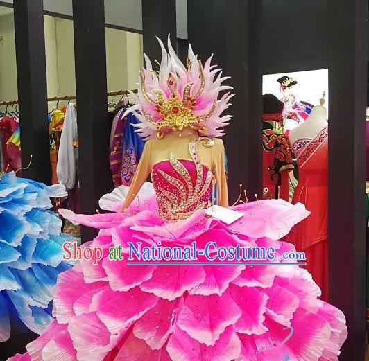 Chinese Spring Festival Gala Opening Dance Costume Traditional Stage Performance Dress Peony Dance Clothing and Headpiece