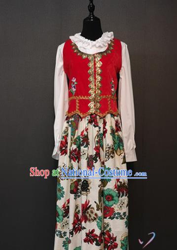 Sweden National Women Dress Drama Performance Young Lady Costume Traditional Eastern Europe Clothing