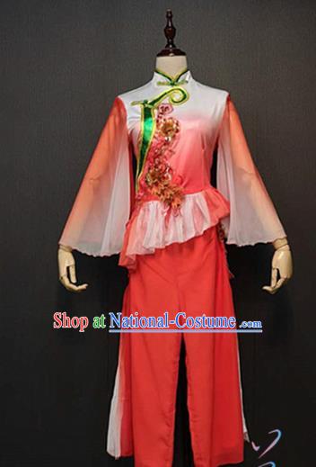 Chinese Folk Dance Costume Traditional Stage Performance Red Blouse and Pants Yanko Dance Clothing