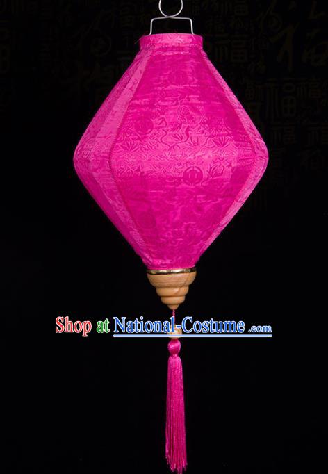 Handmade Chinese Bamboo Pattern Rosy Silk Palace Lanterns Traditional New Year Decoration Lantern Classical Spring Festival Hanging Lamp