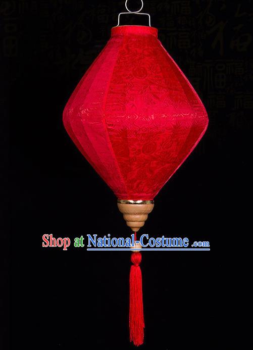 Handmade Chinese Bamboo Pattern Red Silk Palace Lanterns Traditional New Year Decoration Lantern Classical Spring Festival Hanging Lamp