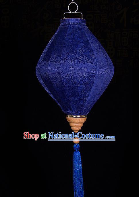 Handmade Chinese Bamboo Pattern Royalblue Silk Palace Lanterns Traditional New Year Decoration Lantern Classical Spring Festival Hanging Lamp