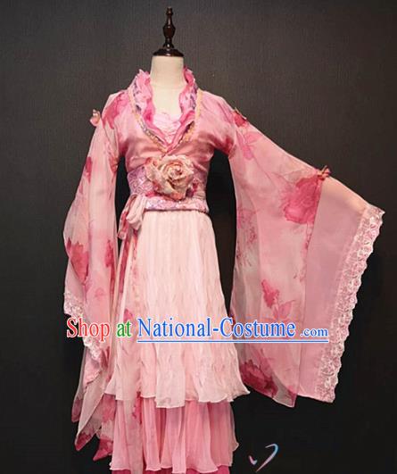 China Ancient Princess Pink Hanfu Dress Traditional Classical Dance Clothing Drama Tang Dynasty Palace Lady Costume