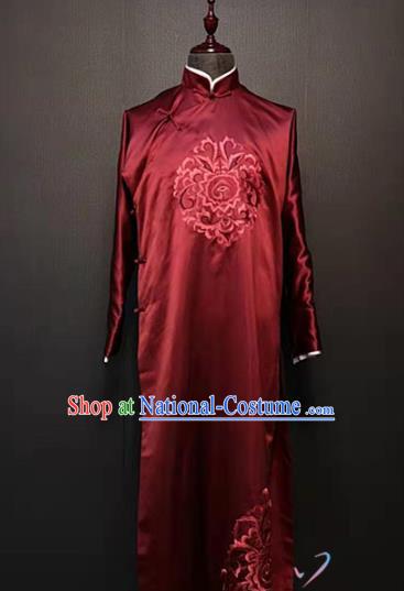 China Traditional Bridegroom Clothing Cross Talk Stage Performance Costume Red Robe for Men