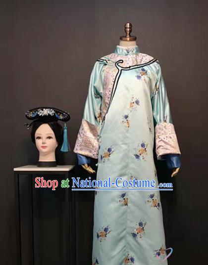 Traditional China Qing Dynasty Imperial Consort Costume Ancient Drama Story of Yanxi Palace Clothing Wei Yingluo Blue Dress and Headwear