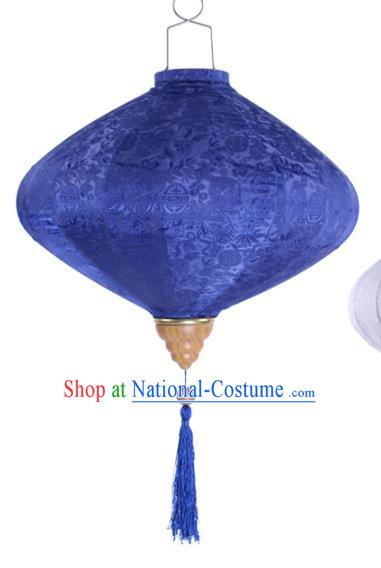 Handmade Chinese Royalblue Silk Palace Lanterns Traditional New Year Decoration Lantern Classical Festival Hanging Lamp