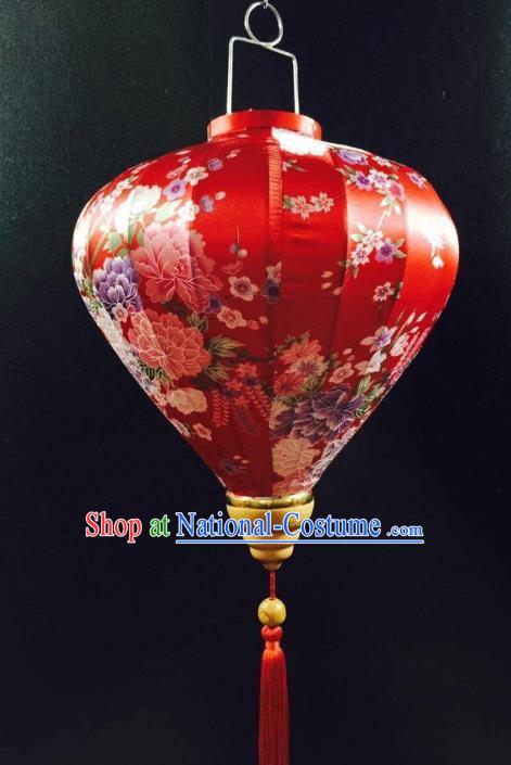 Handmade Chinese Classical Peony Pattern Red Silk Palace Lanterns Traditional New Year Decoration Lantern Spring Festival Lamp