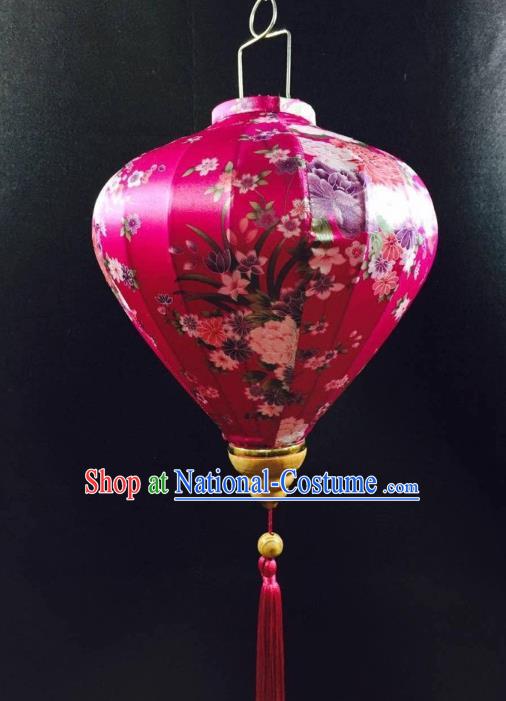 Handmade Chinese Classical Peony Pattern Rosy Silk Palace Lanterns Traditional New Year Decoration Lantern Spring Festival Lamp