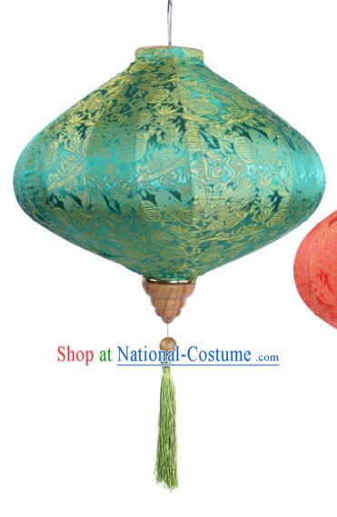 Handmade Chinese Green Silk Palace Lanterns Traditional New Year Decoration Lantern Classical Festival Hanging Lamp