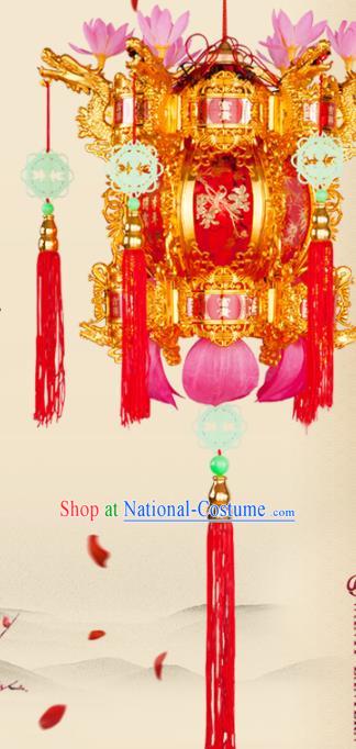 Handmade Chinese Classical Red Palace Lanterns Traditional New Year Decoration Lantern Spring Festival Plastic Lotus Lamp