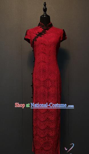 Top Quality Classical Wine Red Lace Qipao Dress Republic of China Shanghai Women Clothing Custom Bride Cheongsam