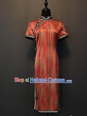 Custom China Shanghai Classical Cheongsam Catwalks Clothing Traditional Red Silk Qipao Dress