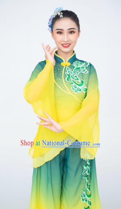 China Yangko Dance Yellow Outfits Traditional Folk Dance Costume Fan Dance Stage Performance Clothing