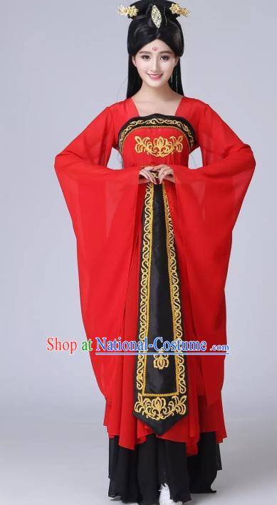 China Traditional Classical Dance Costume Court Lady Dance Performance Clothing Fan Dance Red Chiffon Dress