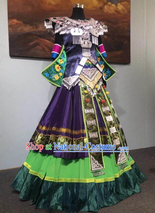 Custom China Tujia Ethnic Dance Clothing Traditional Minority Bride Costumes Xiangxi Nationality Purple Blouse and Skirt