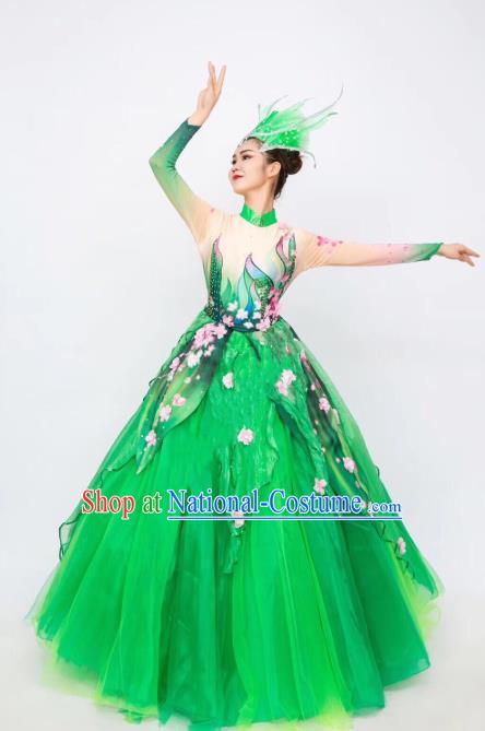 China Chorus Green Veil Dress Traditional Classical Dance Costume Spring Festival Gala Flower Dance Clothing