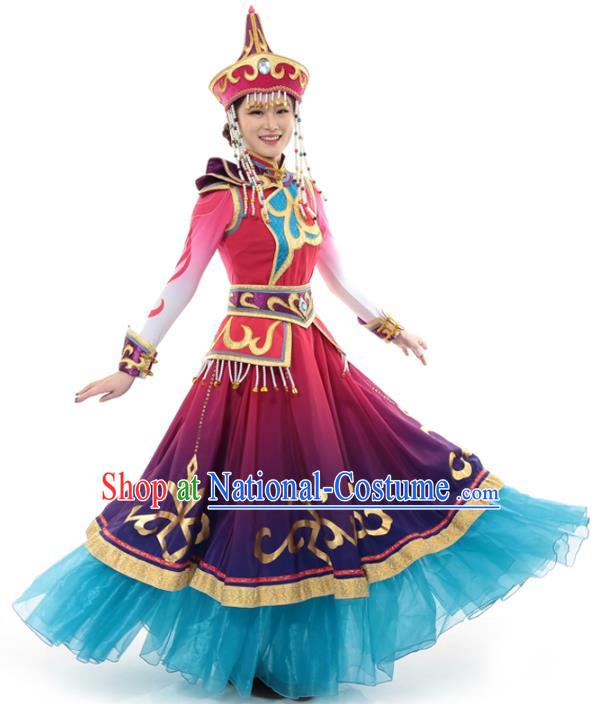 China Mongolian Ethnic Princess Dress Clothing Custom Traditional Moggol Minority Nationality Folk Dance Costumes and Hat