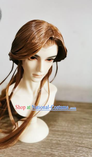 China Cosplay Swordsman Wigs Ancient Noble Childe Brown Wig Sheath Hair Accessories