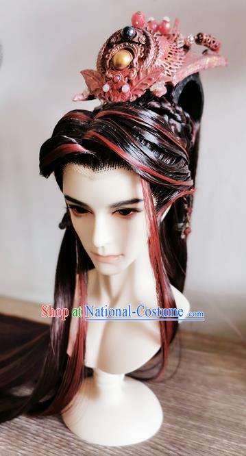 China BJD King Yan Red Wig Sheath Cosplay Swordsman Wigs Hair Accessories